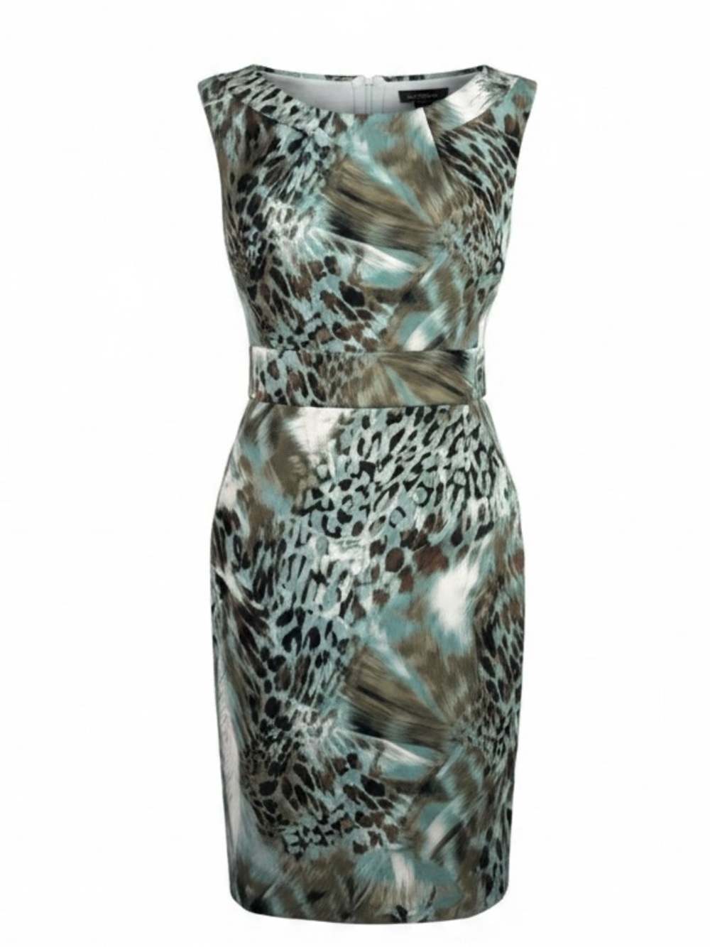 Connected Apparel Sheath Dress Women’s size 10 Animal Print Pockets Green Multi